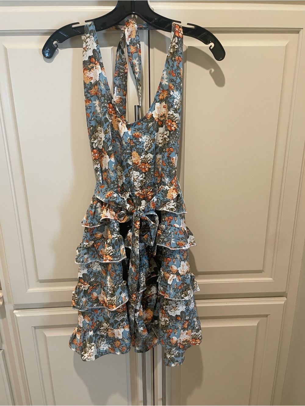 Floral Ruffle Halter Sundress - Blue Floral